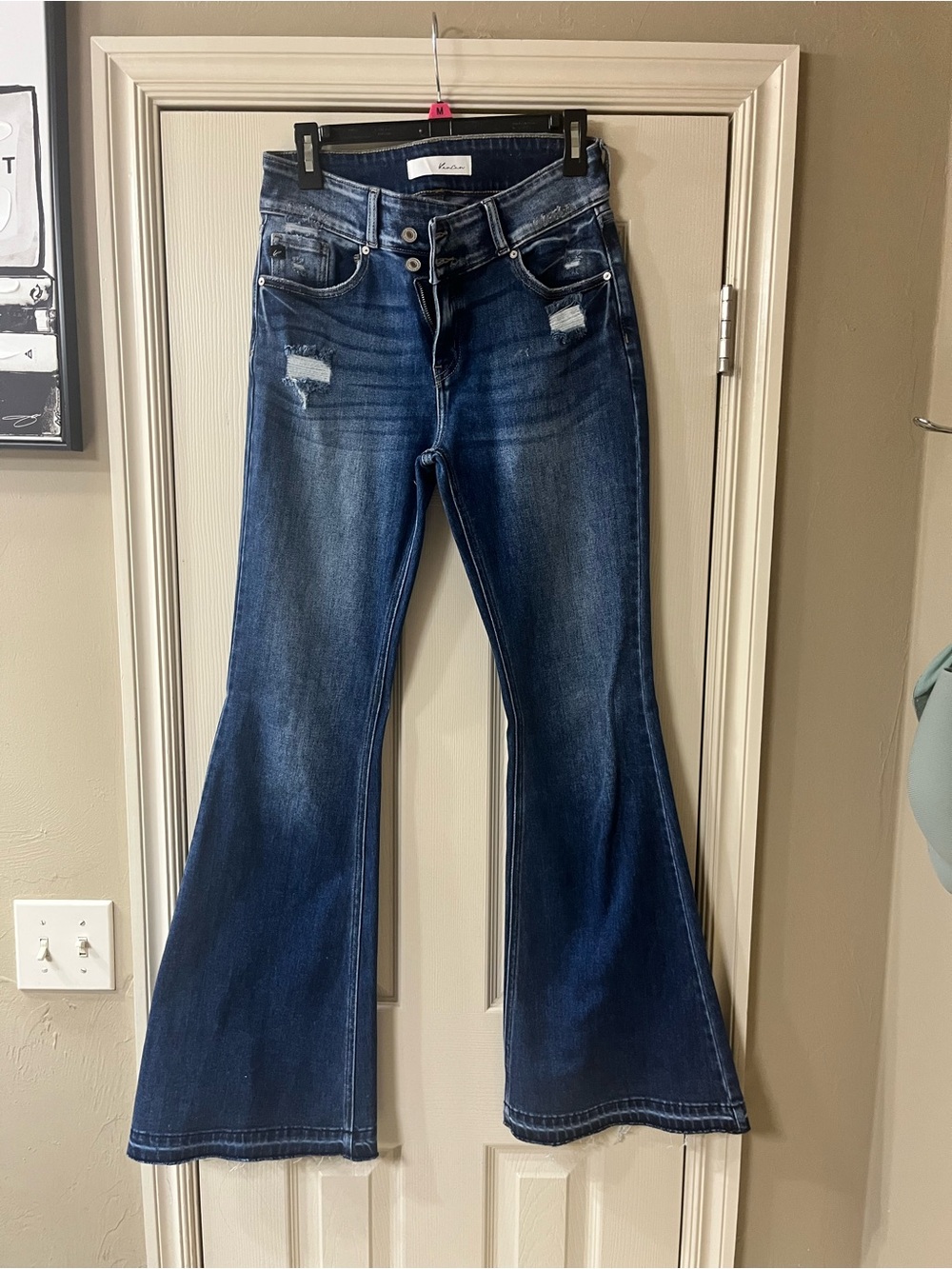 KanCan Dark Blue Distressed Flare Jeans - Women's